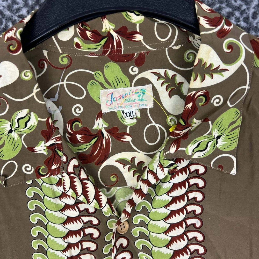 Vintage Jamaica Button Up Shirt Men XXL Brown Hawaiian Floral Short Sleeve - Picture 5 of 8